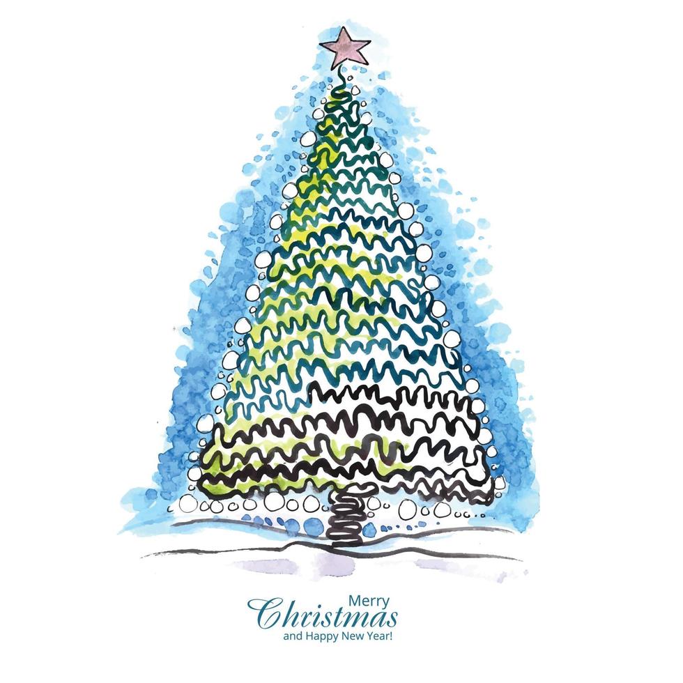 Beautiful decorative christmas line tree card design vector