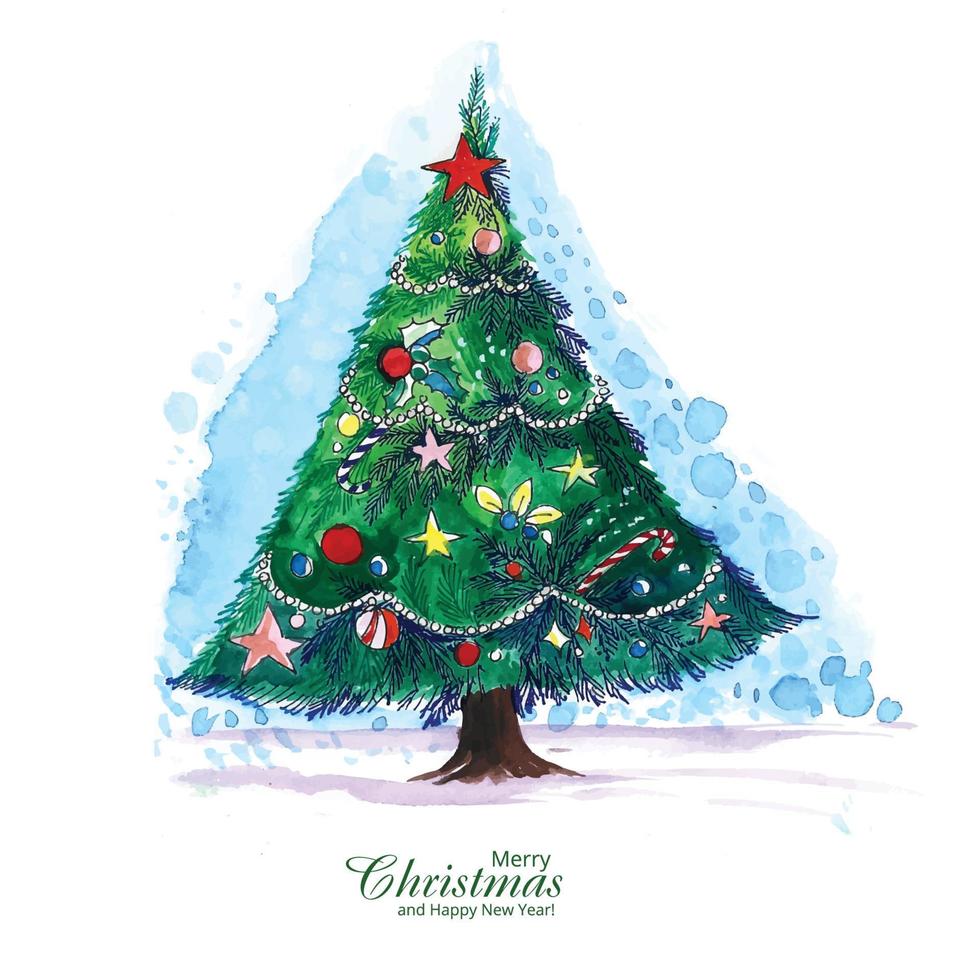 Beautiful decorative christmas line tree card design vector