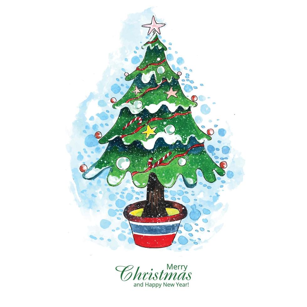 Decorative christmas line tree card holiday background vector