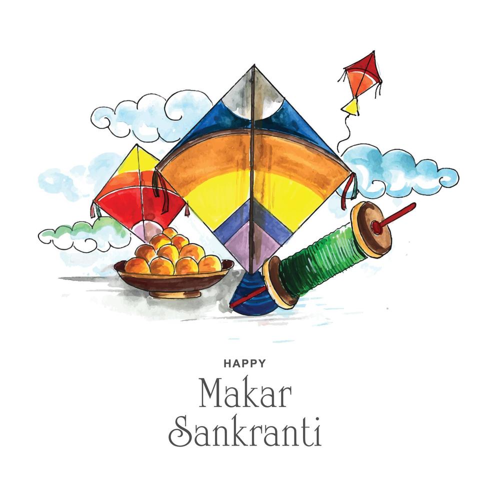 Happy makar sankranti festival background decorated with Kites vector