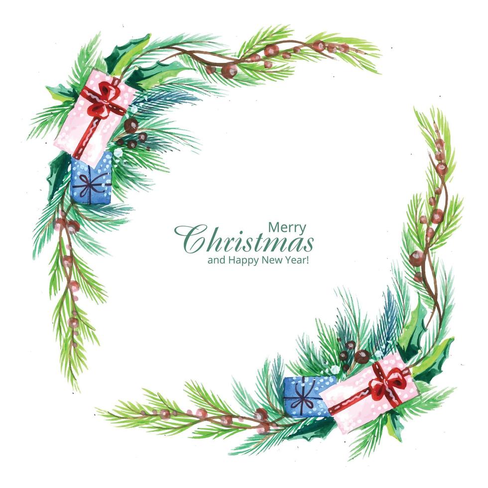 Decorative christmas wreath holiday card background vector