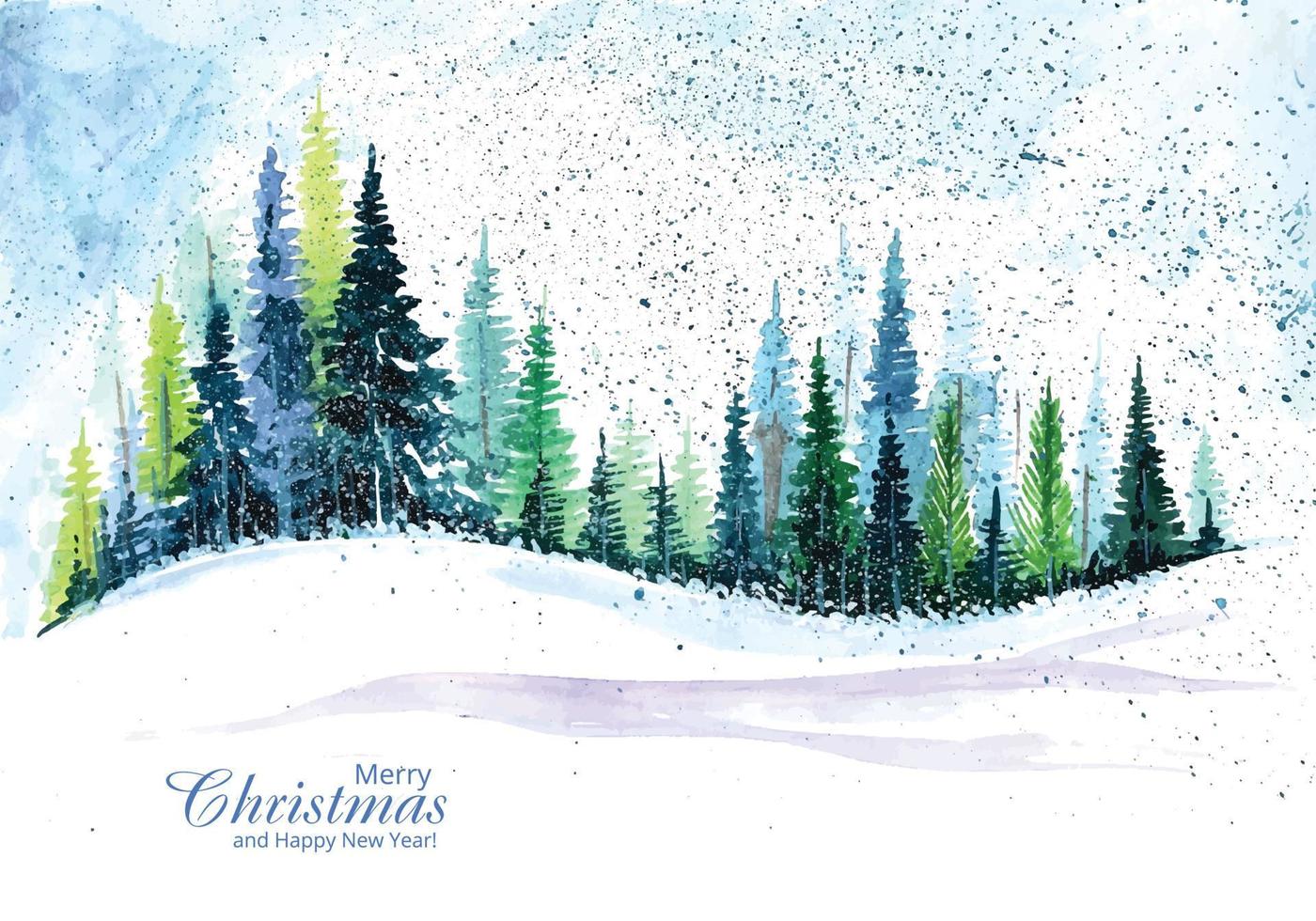 paisaje de invierno festivo árboles de navidad hermoso fondo de tarjeta de vacaciones vector