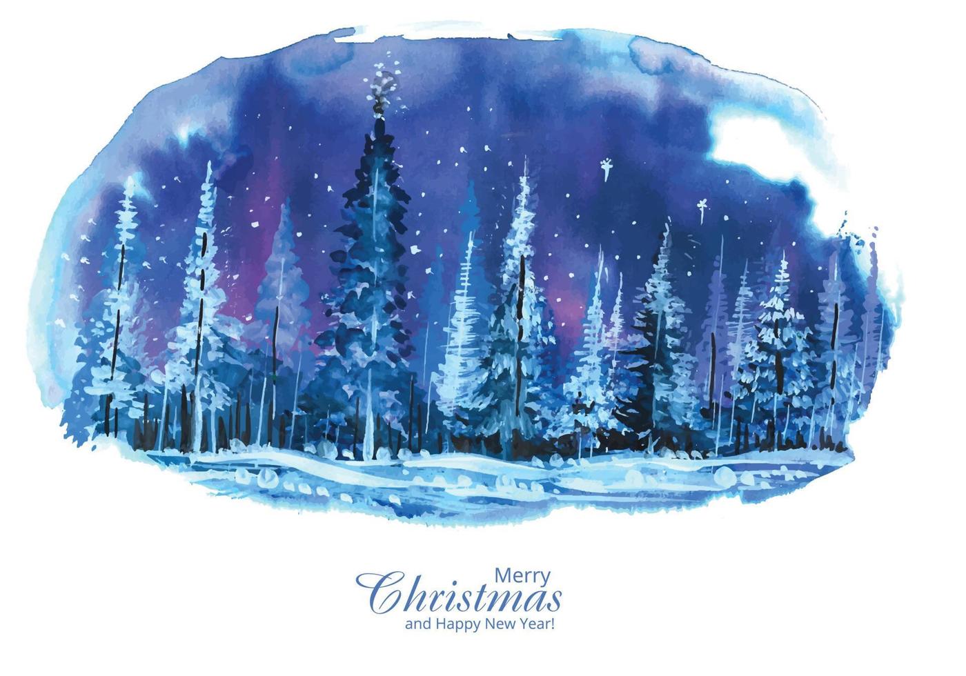 Beautiful christmas tree in winter landscape card background vector