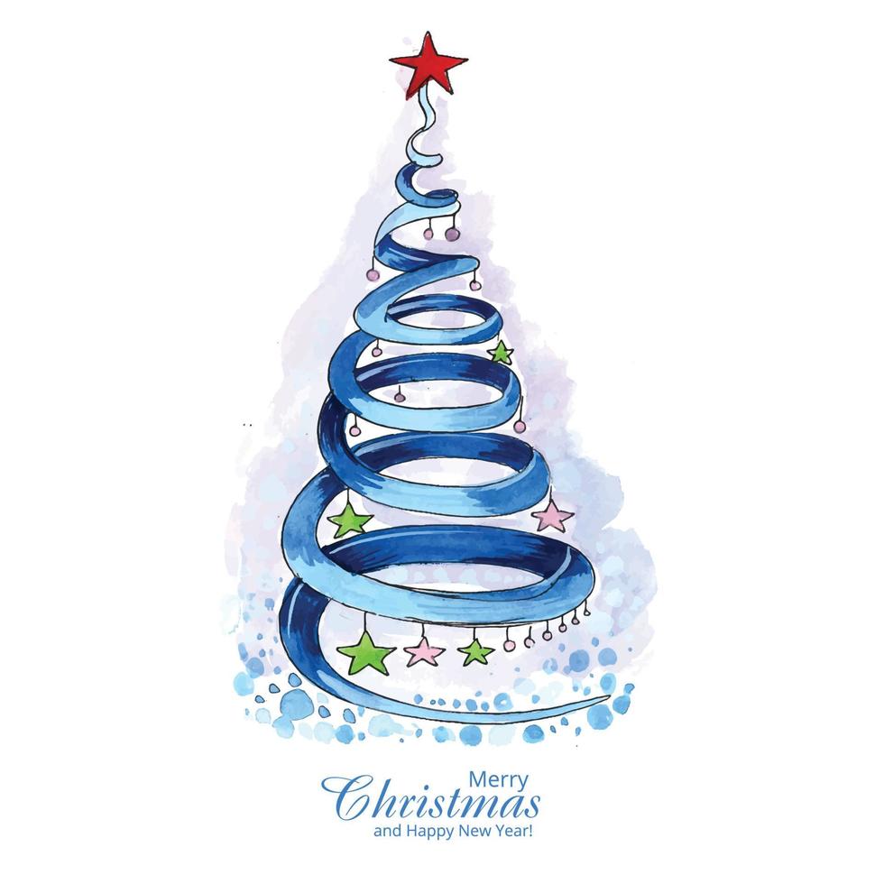 Decorative christmas line tree card holiday background vector