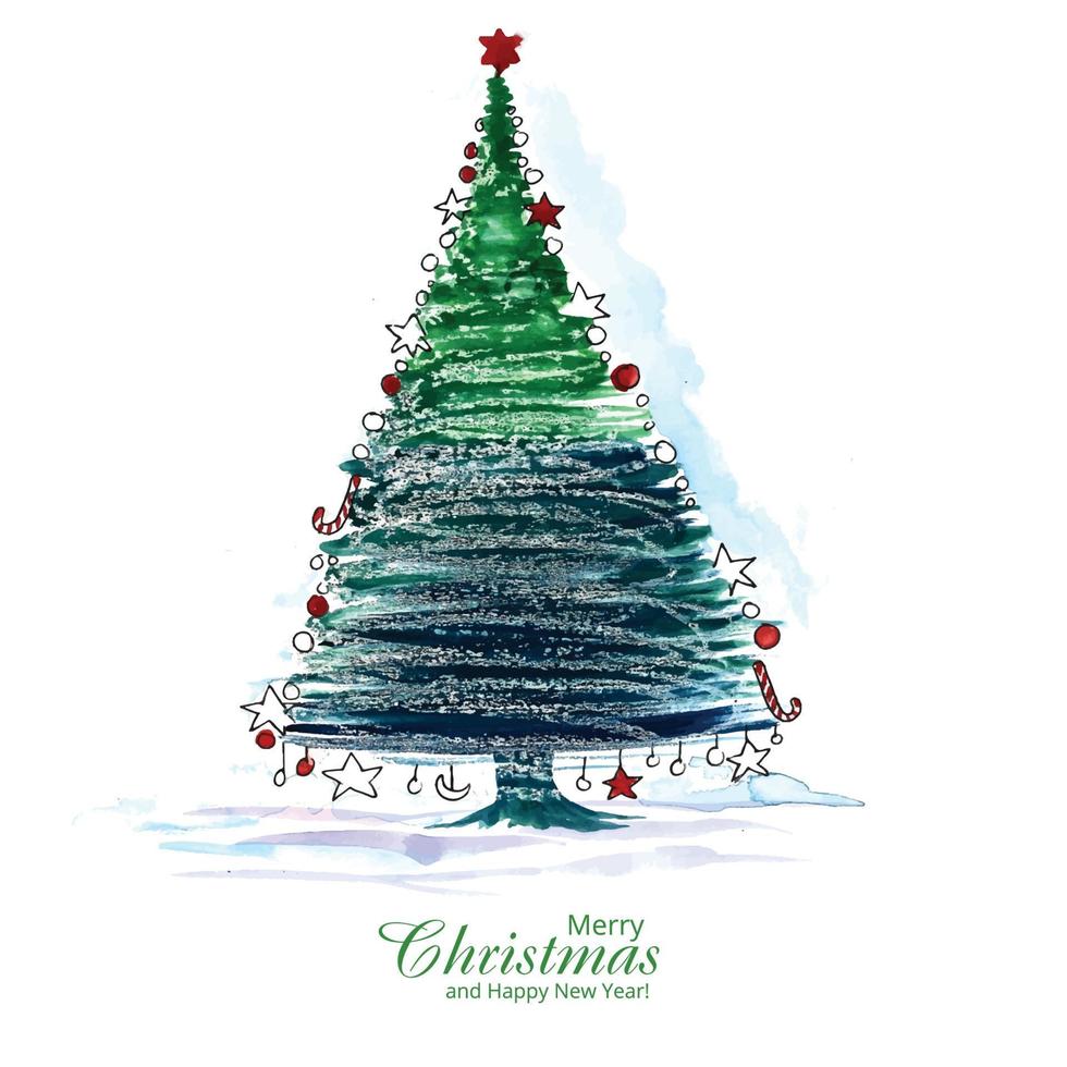 Decorative christmas line tree card holiday background vector