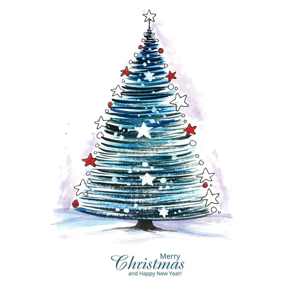 Decorative christmas line tree card holiday background vector