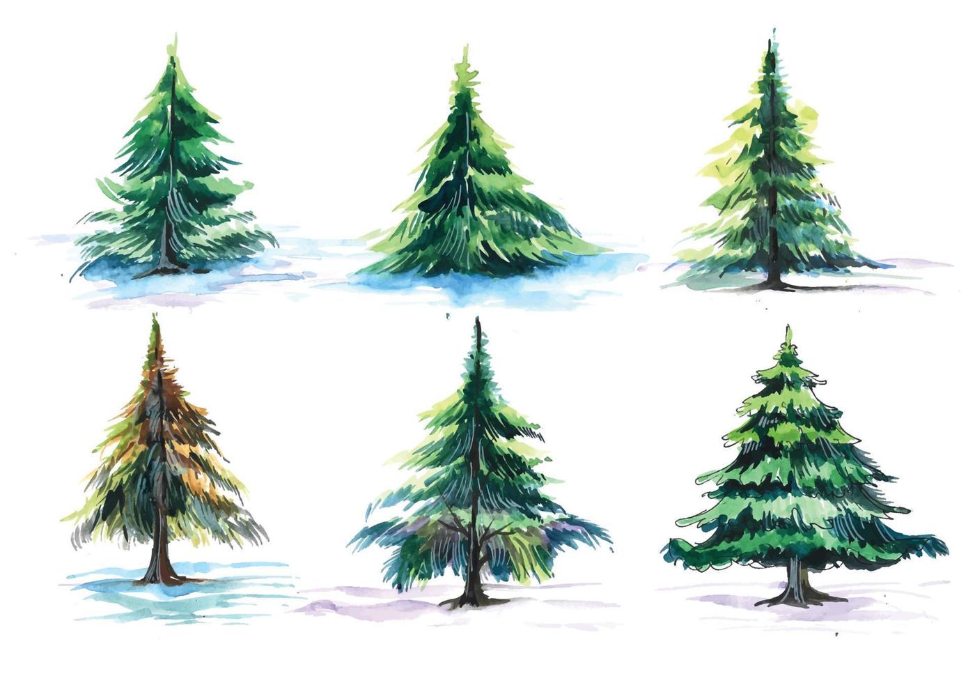 Decorative christmas watercolor trees set design vector