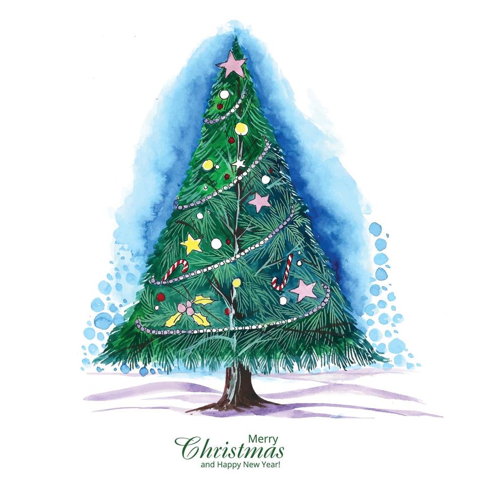 Beautiful decorative christmas line tree card design vector