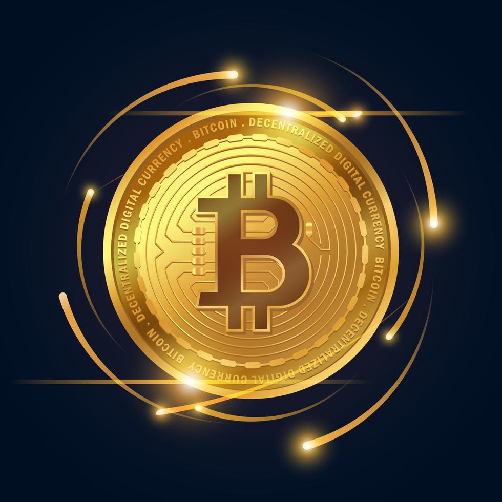 Golden Bitcoin cryptocurrency on dark background vector