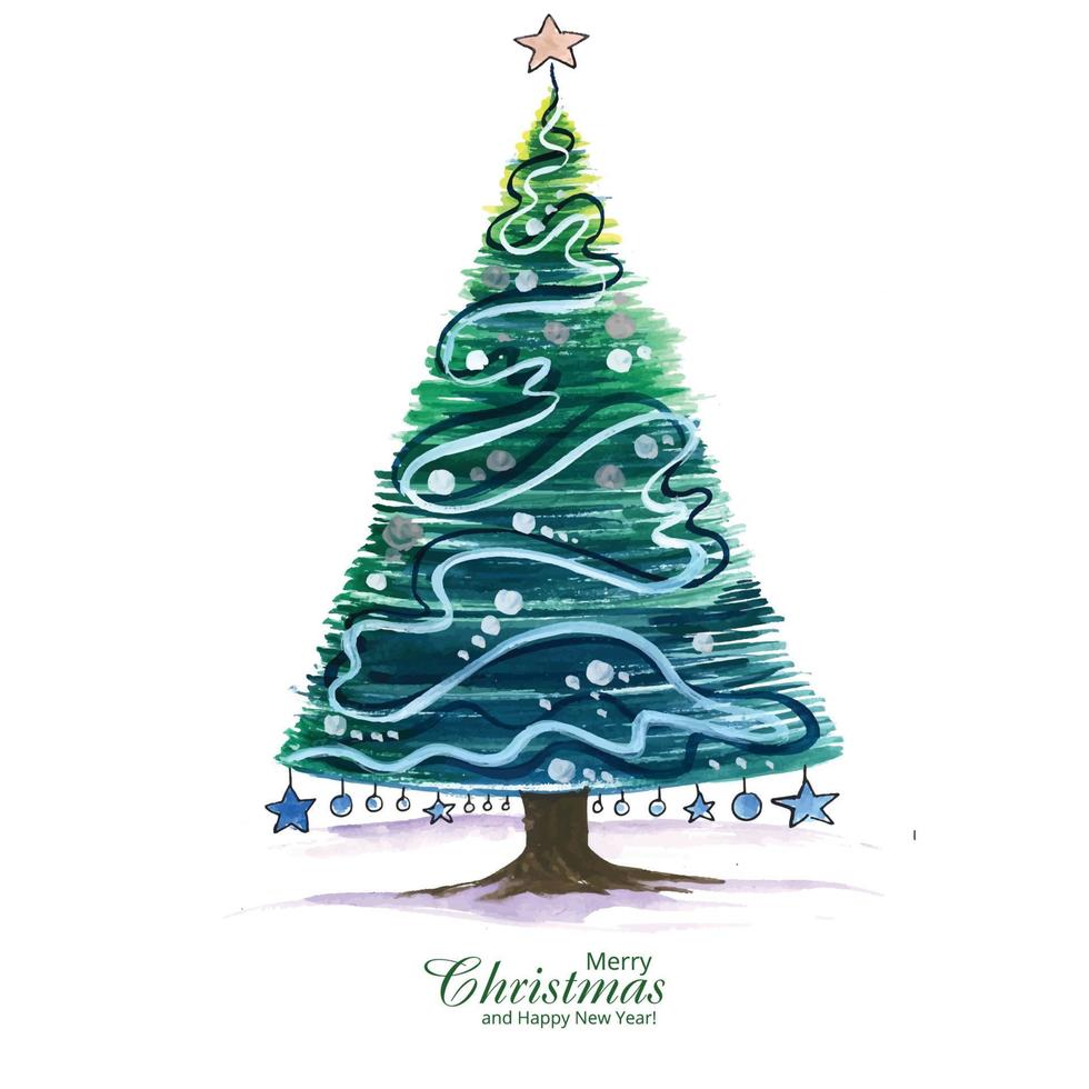 hermoso diseño decorativo de tarjeta de árbol de línea navideña vector