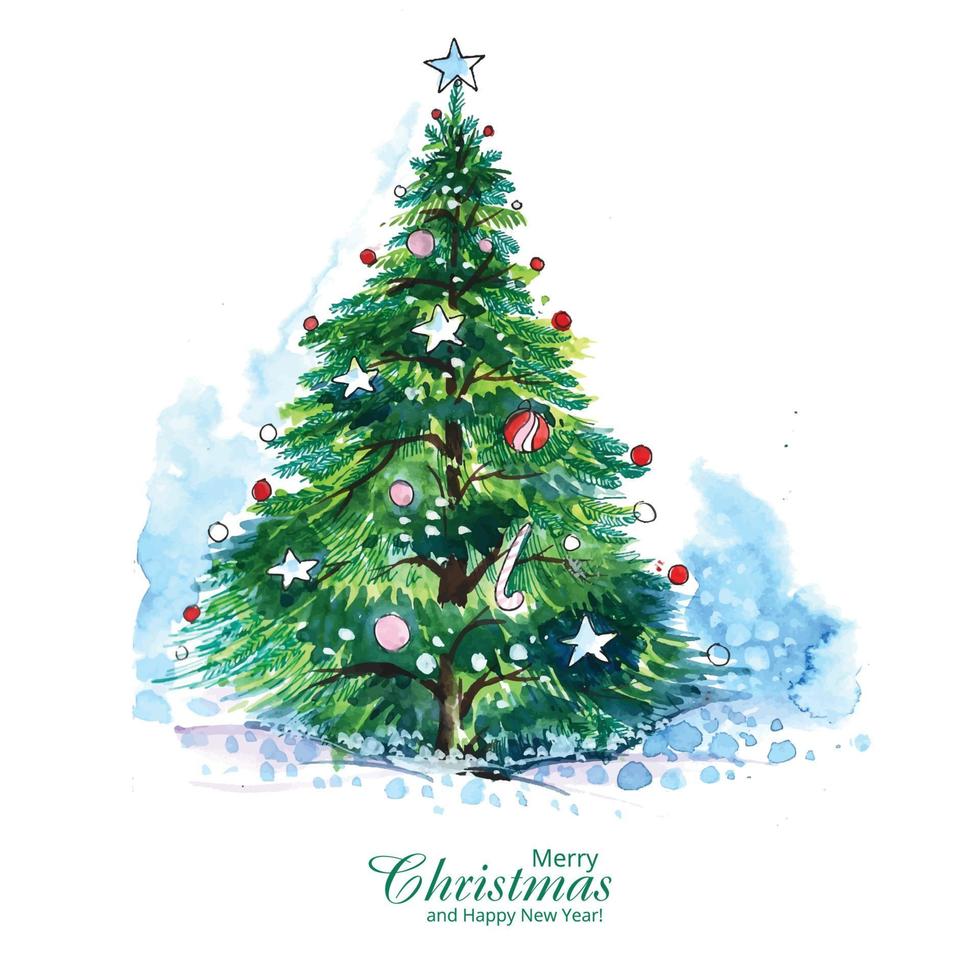 Decorative christmas line tree card holiday background vector