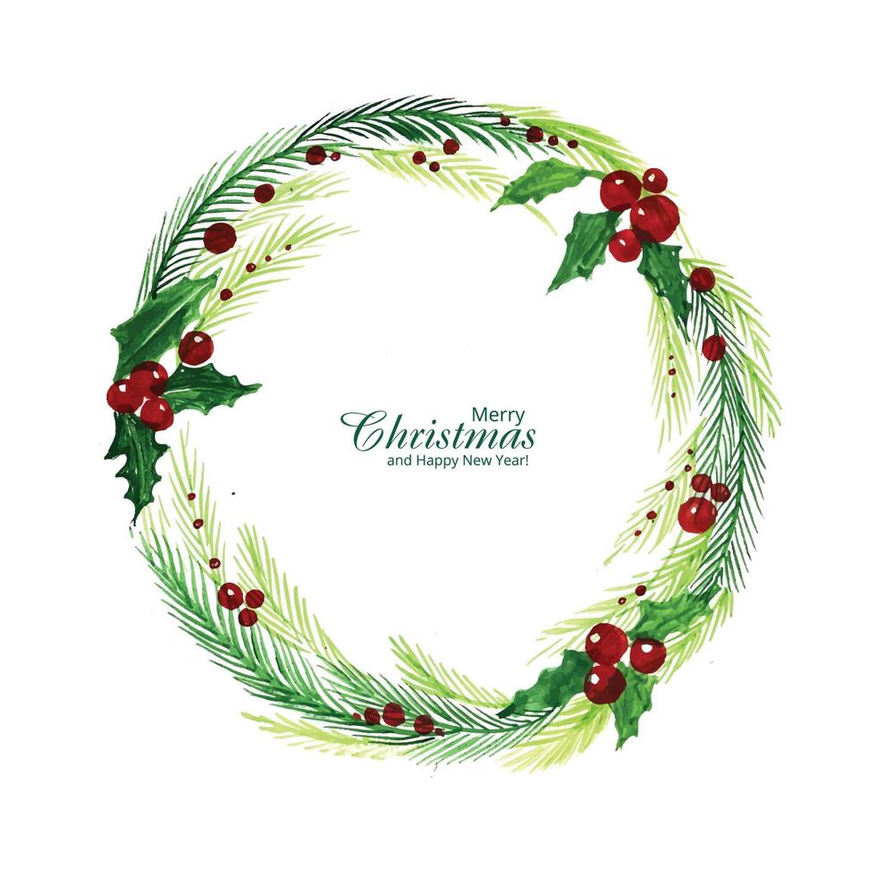 Decorative christmas wreath holiday card background vector