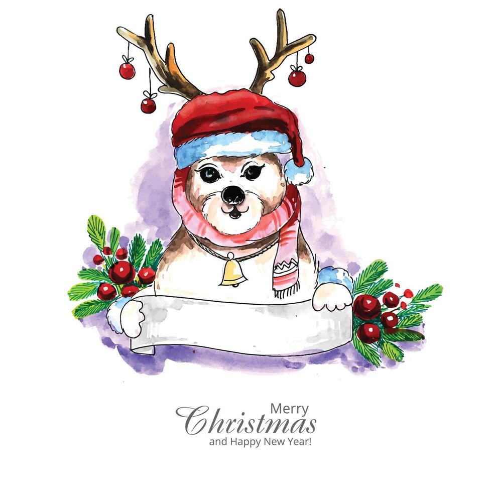 hermoso diseño de tarjeta navideña con lindo cachorro navideño vector