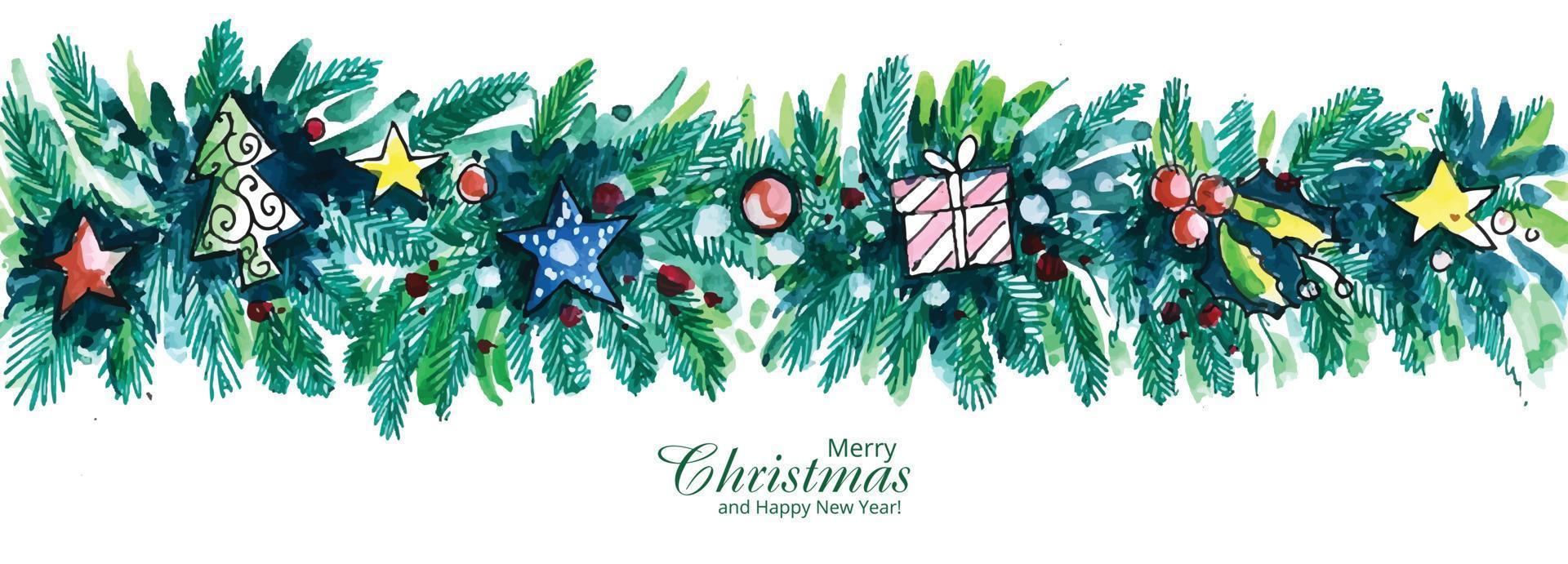 Decorative christmas wreath banner card design vector