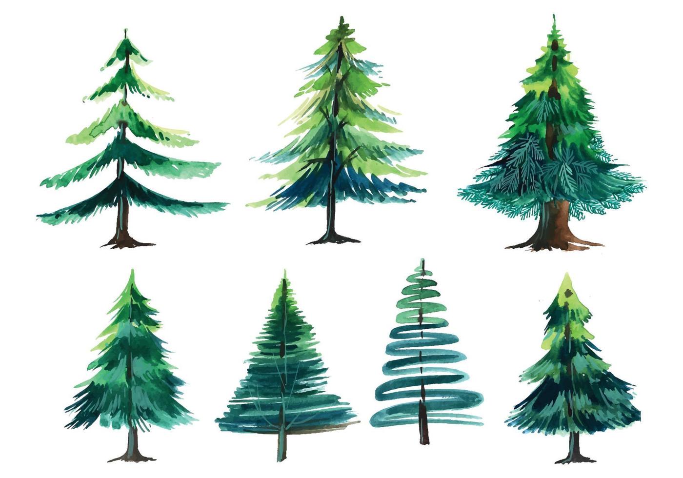 Decorative christmas watercolor trees set design vector