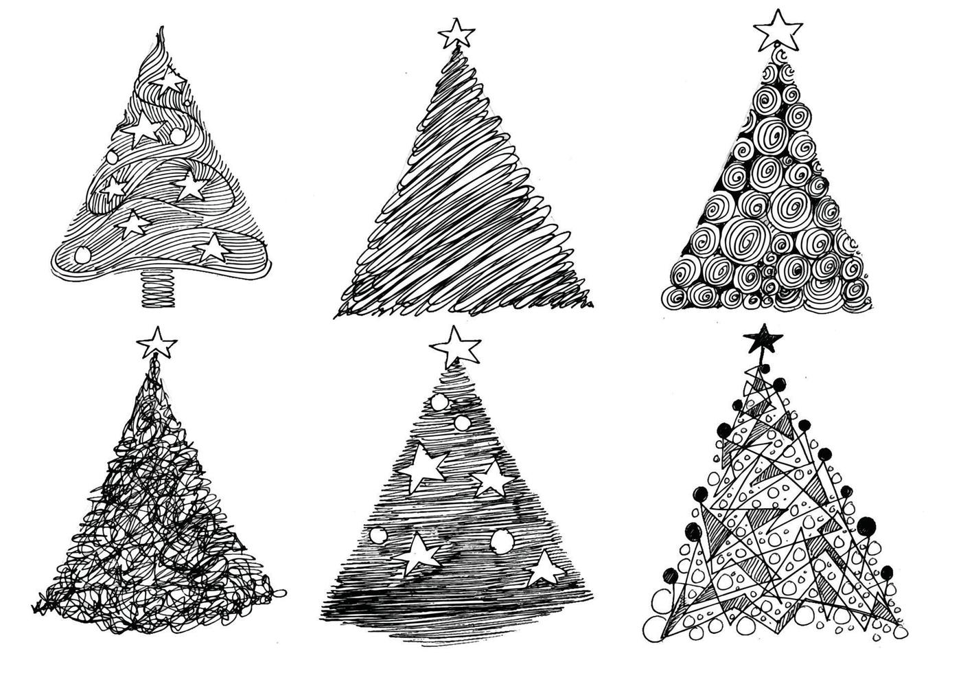 Hand drawn christmas trees sketch set design vector