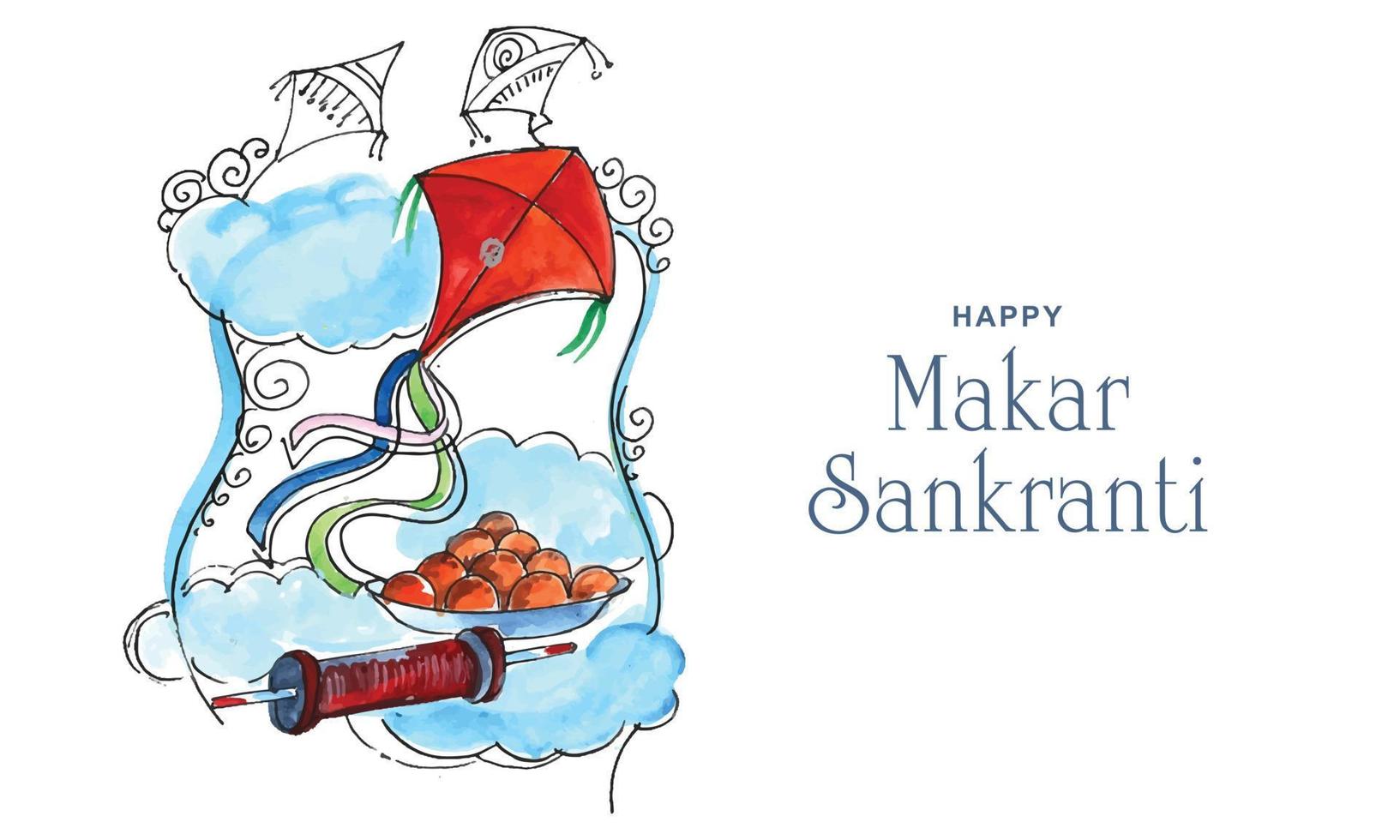 celebrar makar sankranti tarjeta de felicitación antecedentes vector