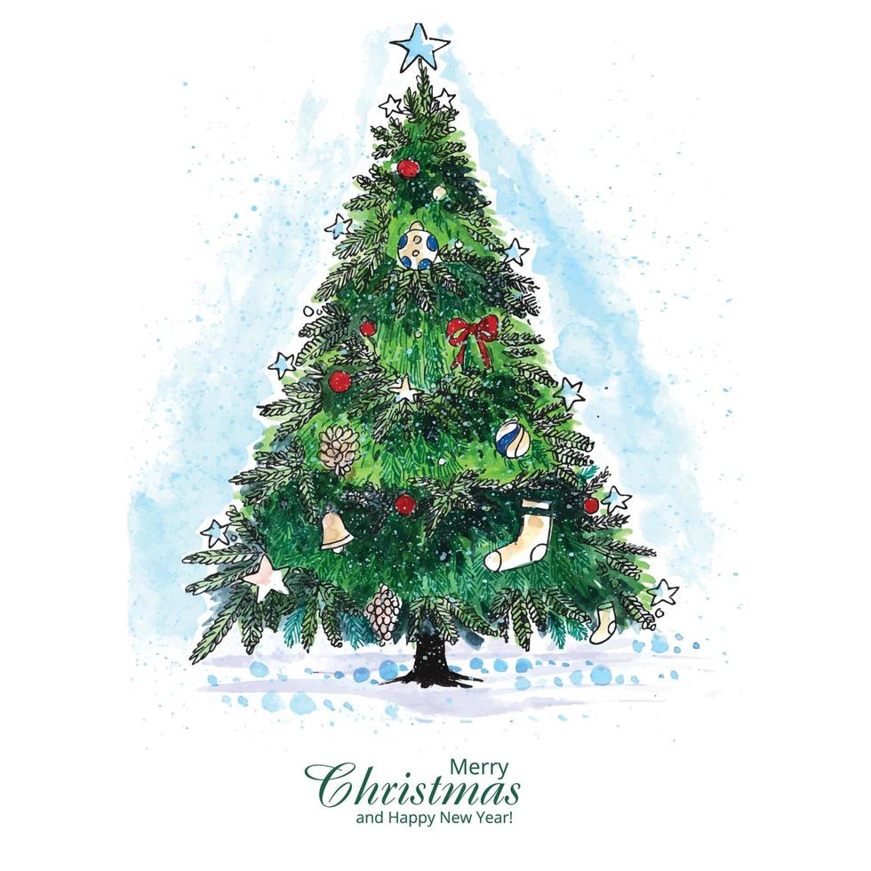 Decorative christmas line tree card holiday background vector