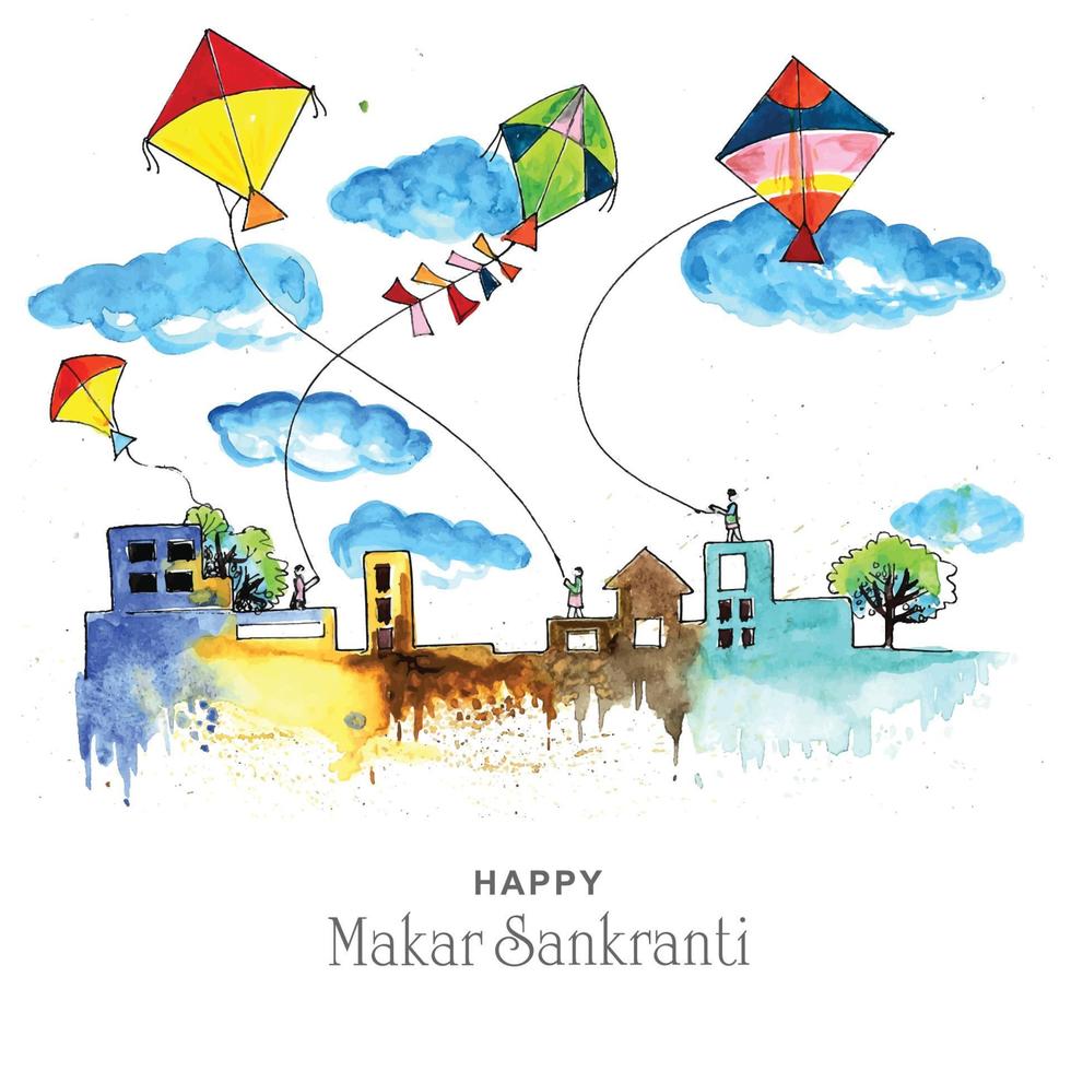 Happy makar sankranti colorful kites for festival of india vector