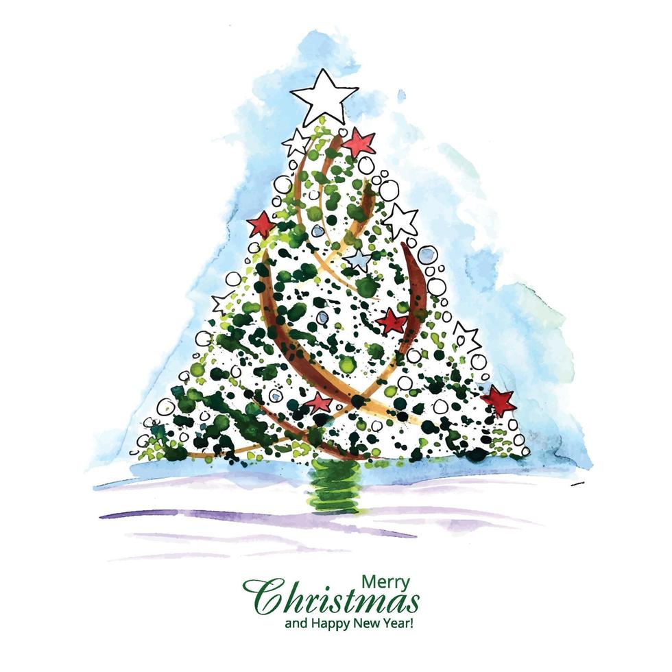 Decorative christmas line tree card holiday background vector