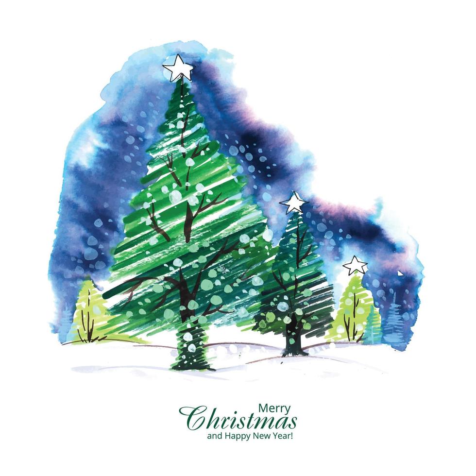Decorative christmas line tree card holiday background vector