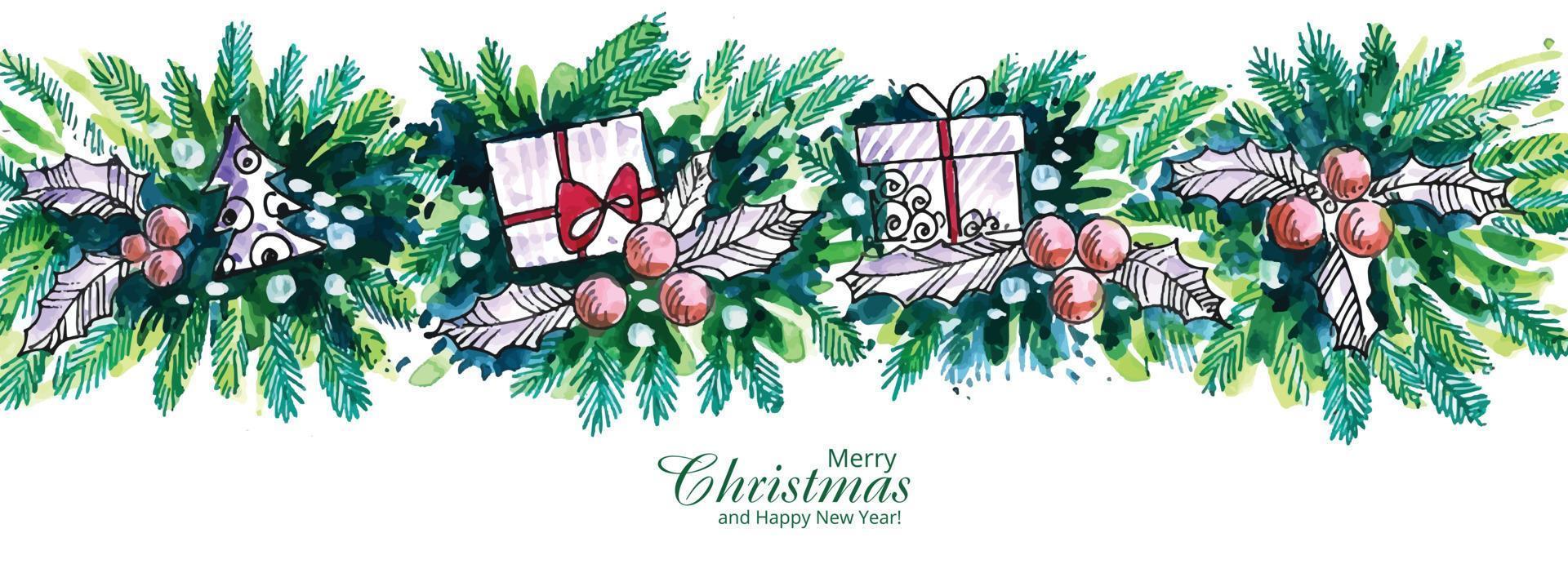 Decorative christmas wreath banner card design vector