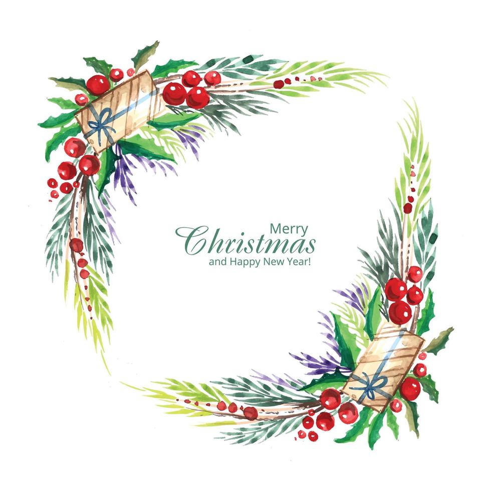 Decorative christmas wreath holiday card background vector