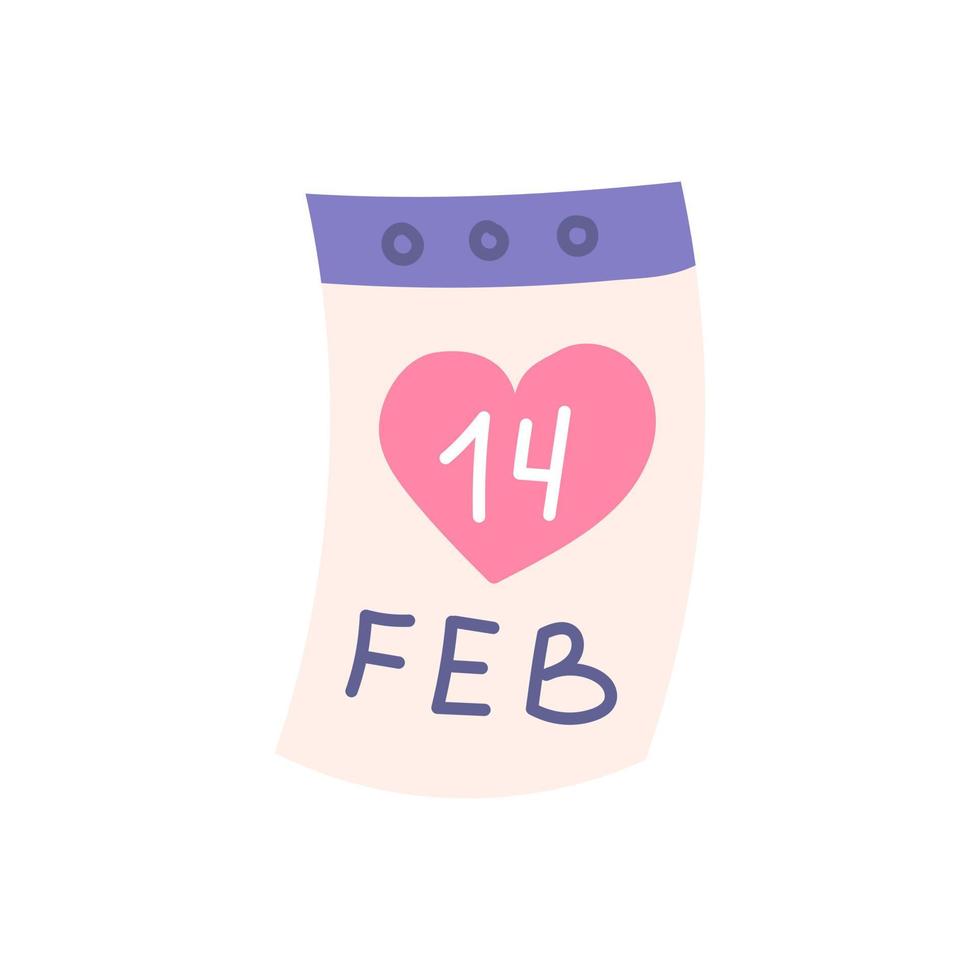 Calendar February 14, Valentines Day, vector flat illustration