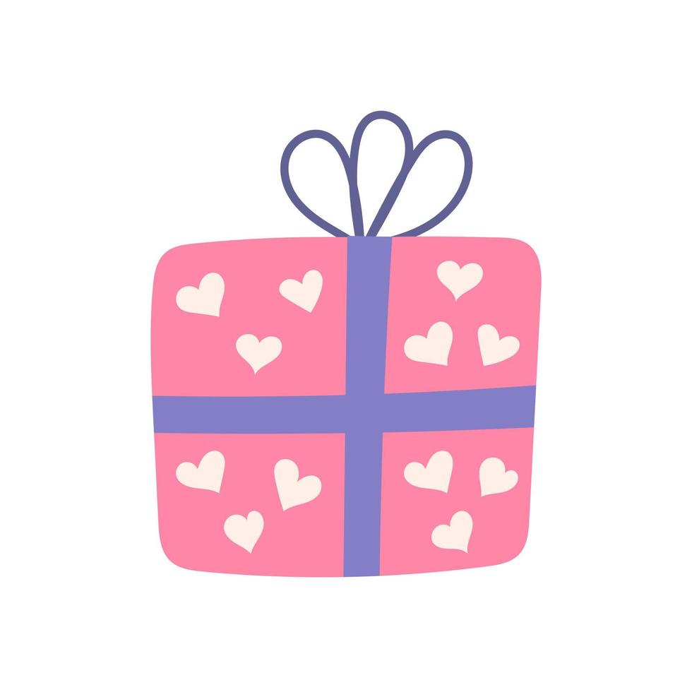 Gift in box for Valentines Day, vector flat illustration