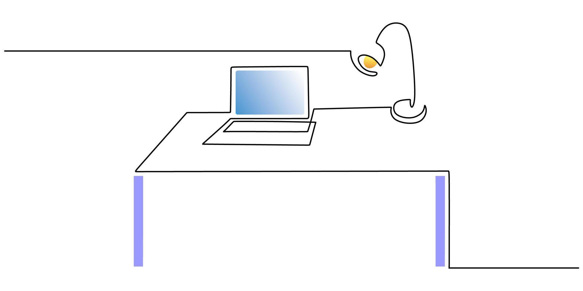 Continuous one single line of laptop and study lamp vector