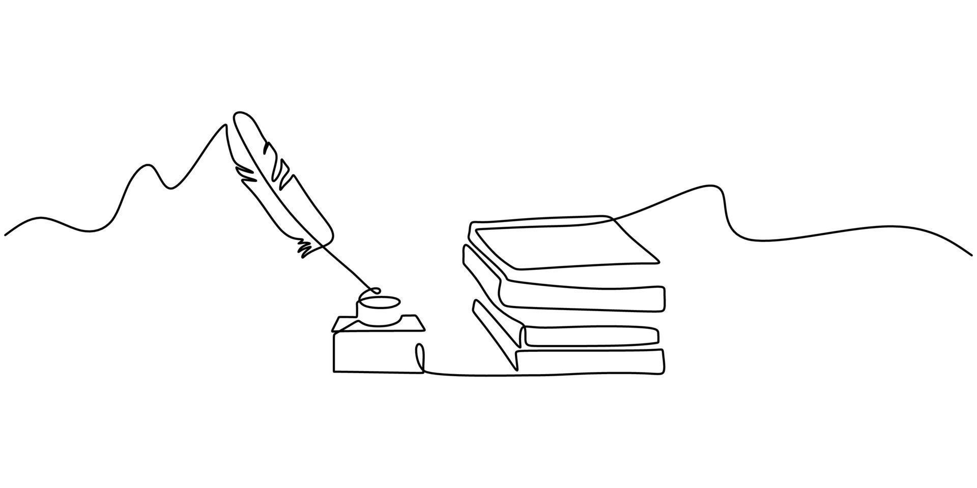 Continuous one single line of pen and book vector