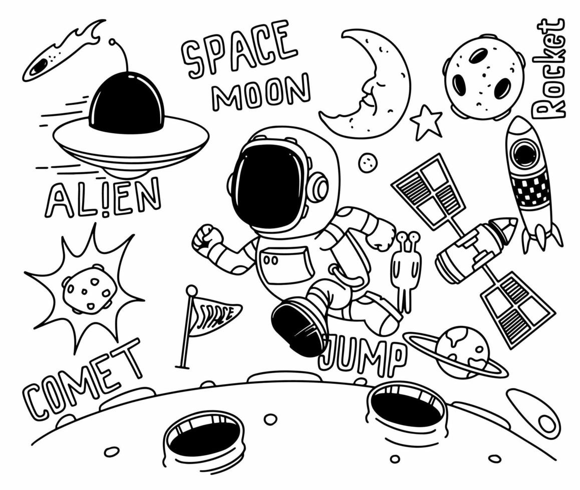 Hand drawn space themed doodle isolated on white background. vector