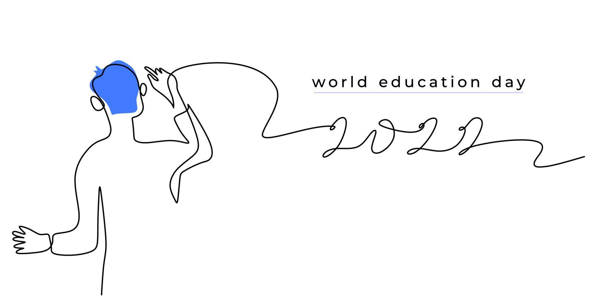 Continuous one single line of man writing world education day 2022 vector