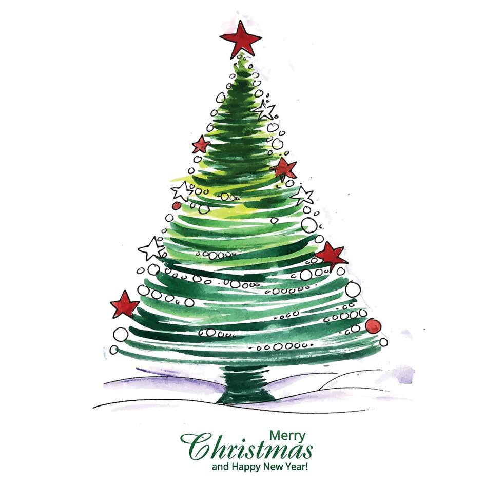 Decorative christmas line tree card holiday background vector