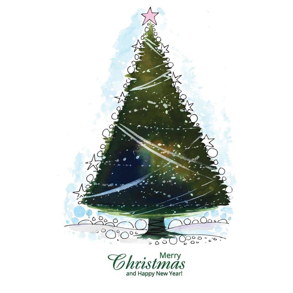 Decorative christmas line tree card holiday background vector