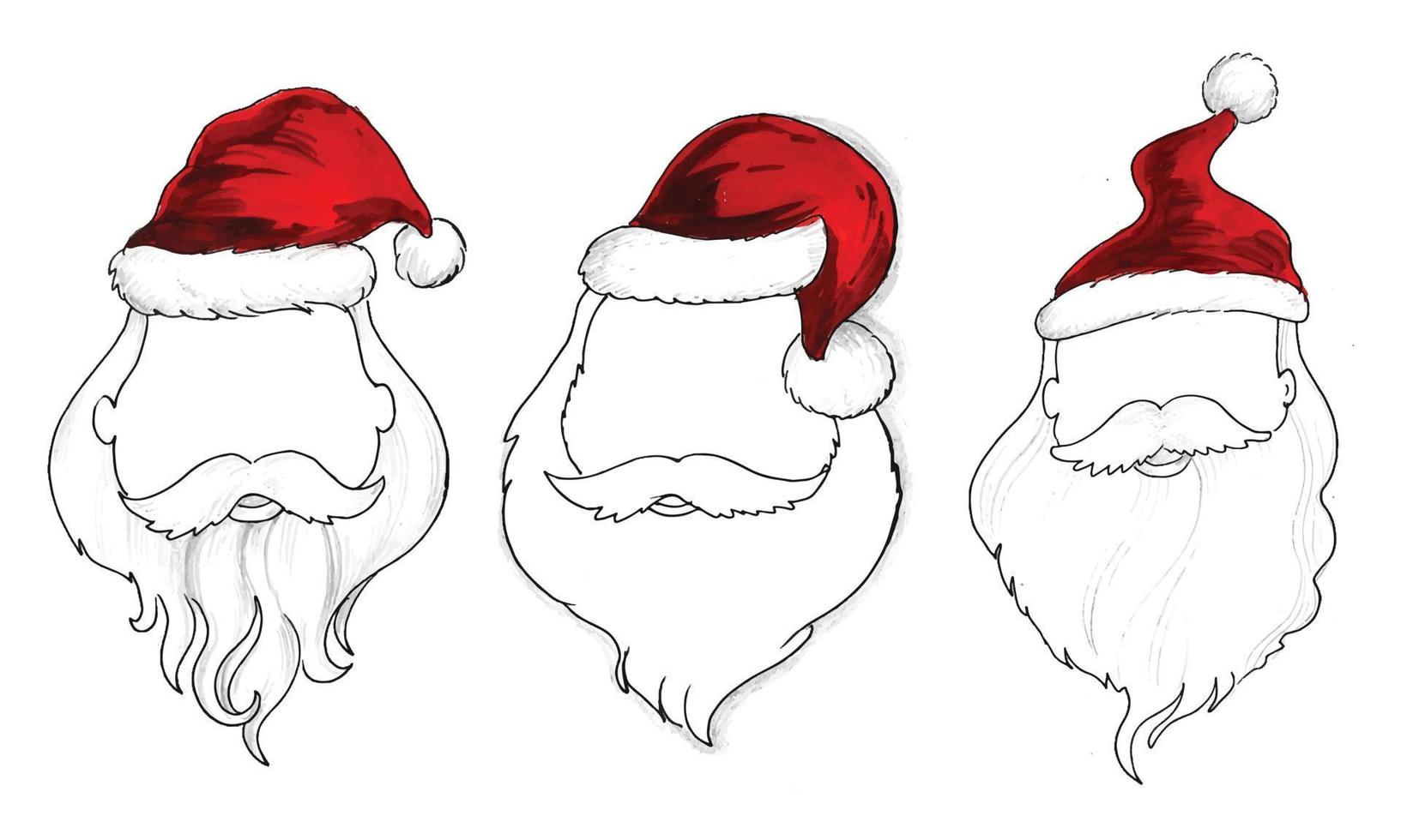 Hand draw sketch santa claus face set design vector