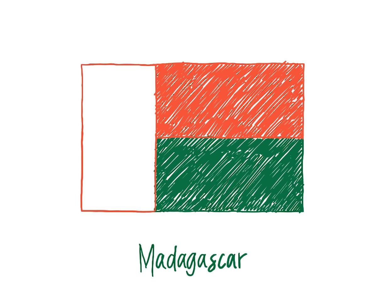 Madagascar Flag Marker or Pencil Sketch Illustration Vector