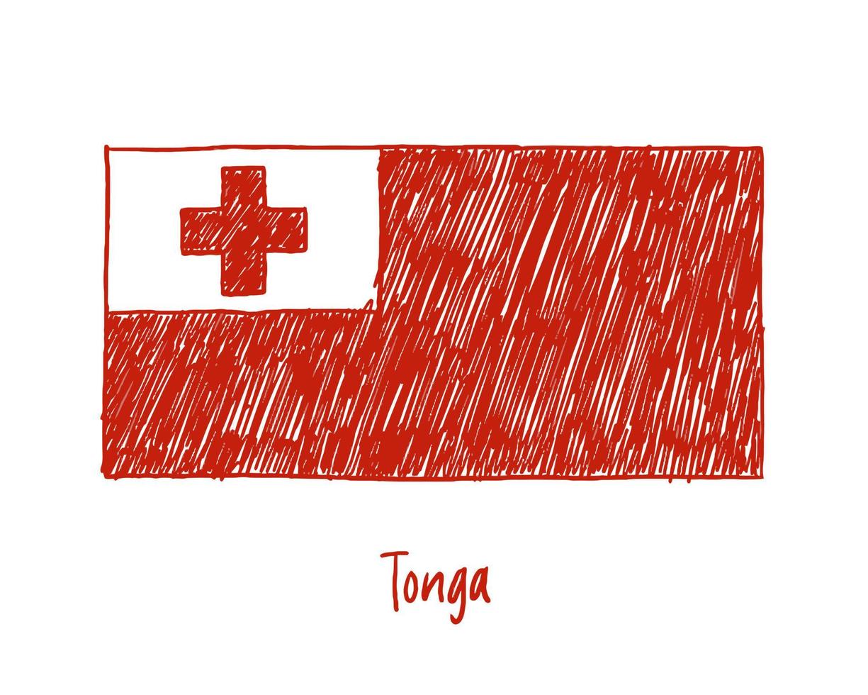 Tonga Flag Marker Whiteboard or Pencil Sketch Illustration Vector