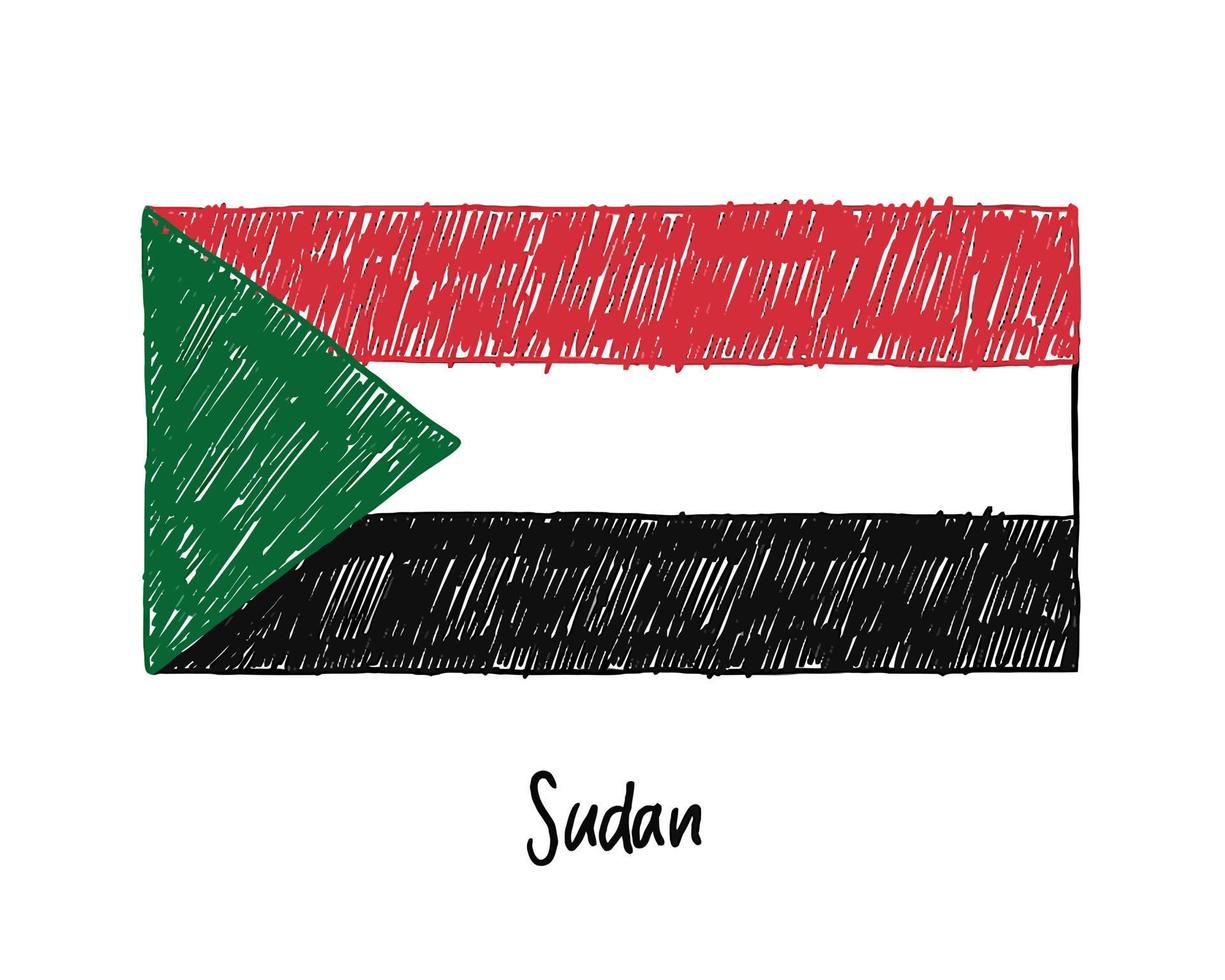 Sudan Flag Marker Whiteboard or Pencil Sketch Illustration Vector