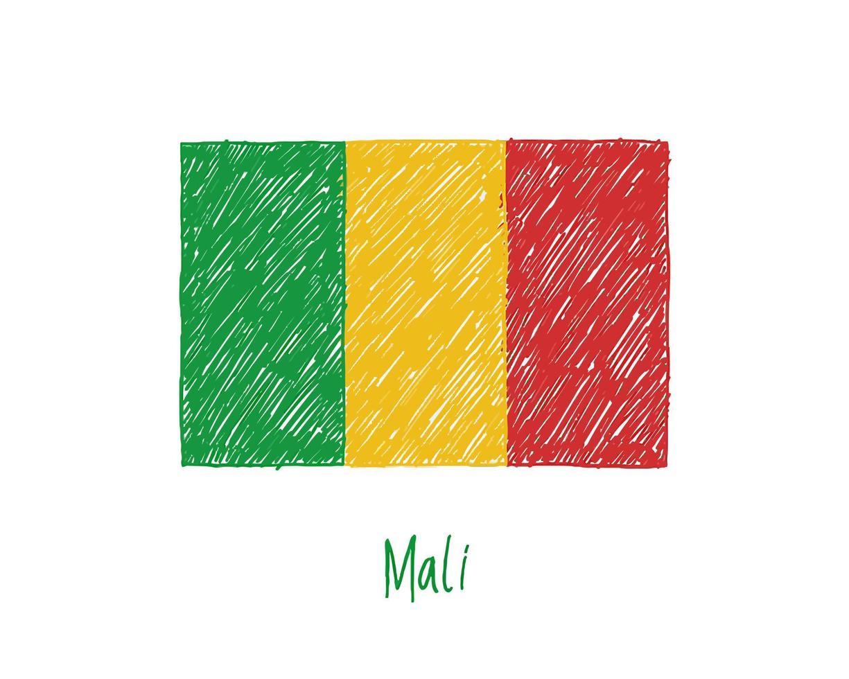 Marcador de bandera de malí o vector de ilustración de dibujo a lápiz