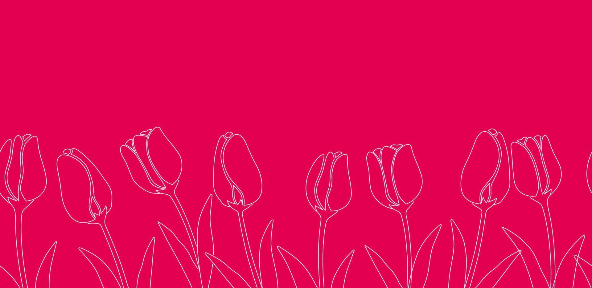 Seamless Springtime Background Illustration With Tulip Line Drawings And Text Space. Horizontally Repeatable. vector