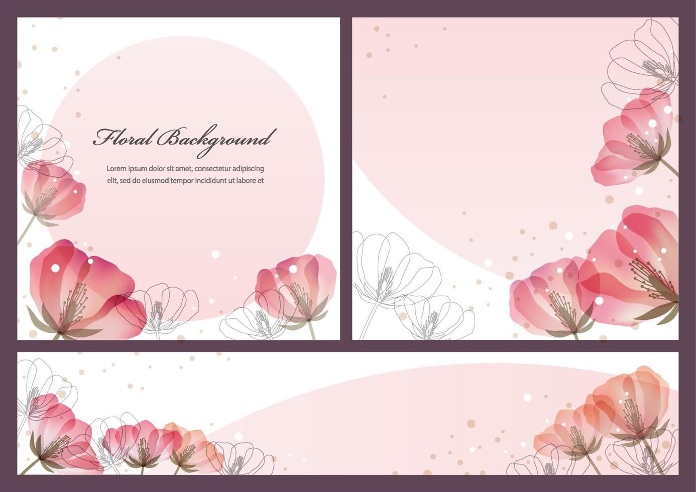 Set Of Vector Floral Backgrounds With Text Space Isolated On A Plain background.