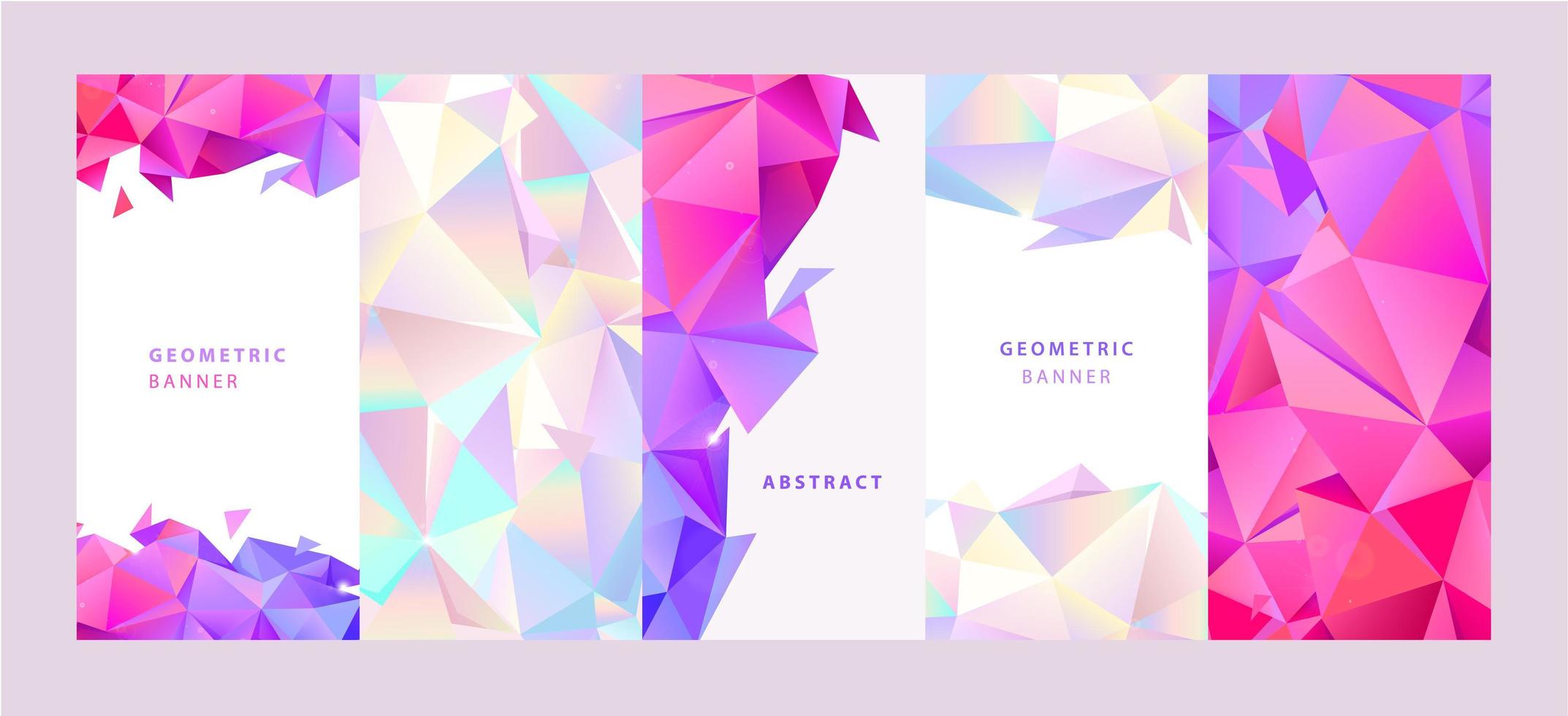 Vector set of facet geometric covers and poster design templates. Trendy abstract colorful triangle shapes Illustration Banners, flyers, brochures, social media stories, pages, post templates