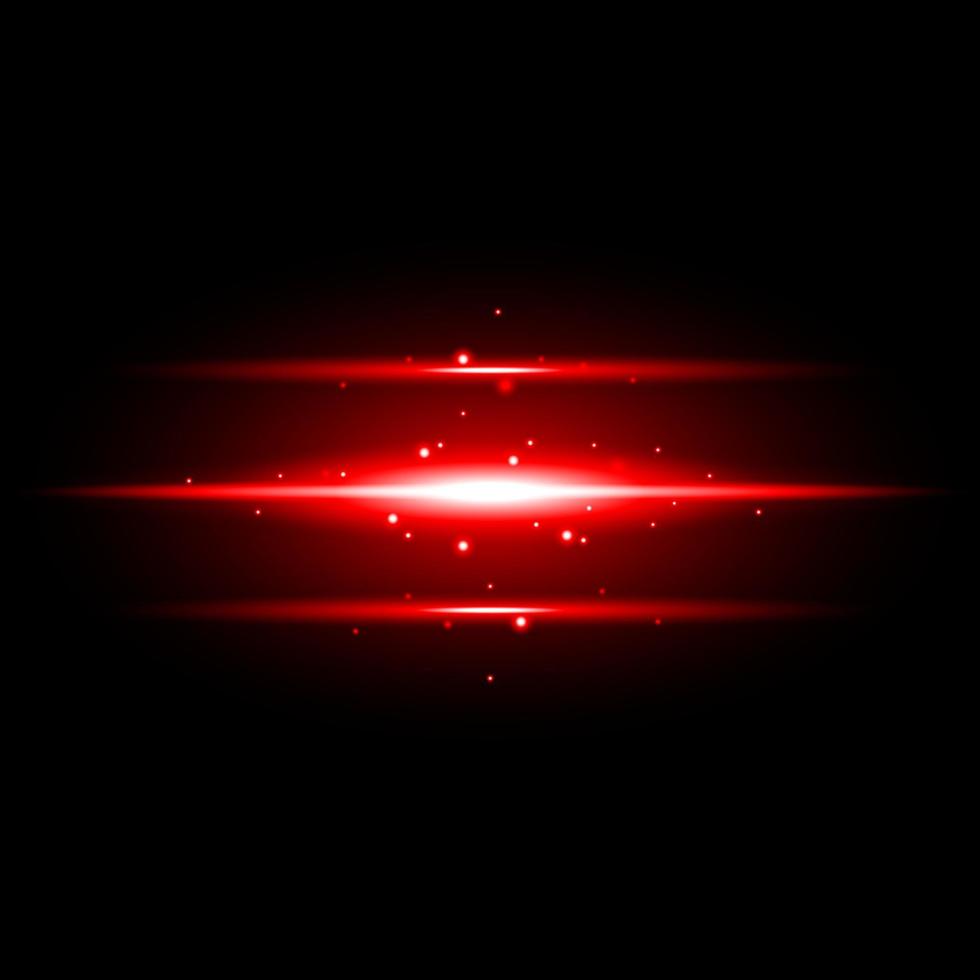 Efecto de rayo de destello de luz roja abstracta iluminado sobre fondo oscuro vector