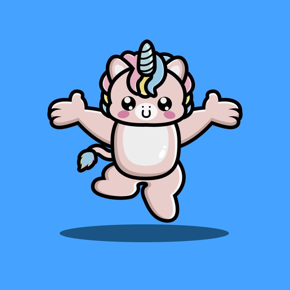 lindo unicornio de dibujos animados saltando vector