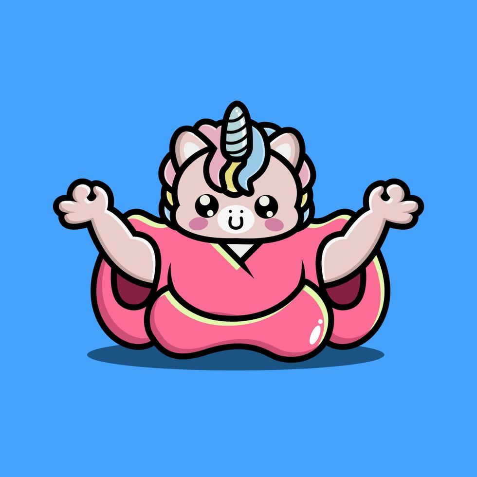 Cute unicorn yoga cartoon icon illustration vector