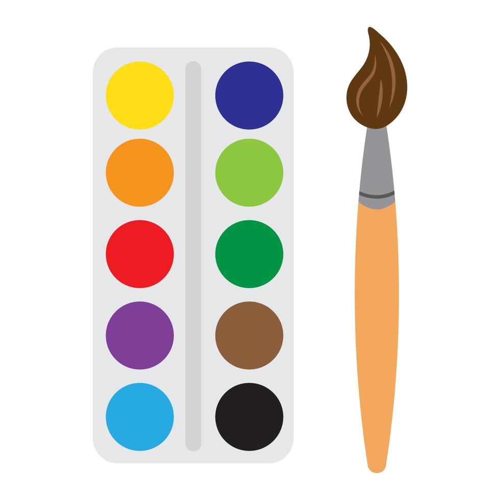 Artistic paints and paintbrush, art supplies for painting and drawing. Vector illustration in cartoon flat style. Art set. Materials for children and adult creativity