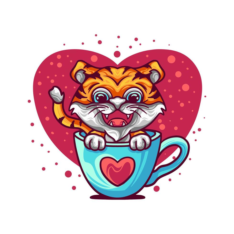 lindo bebé tigre en taza vector