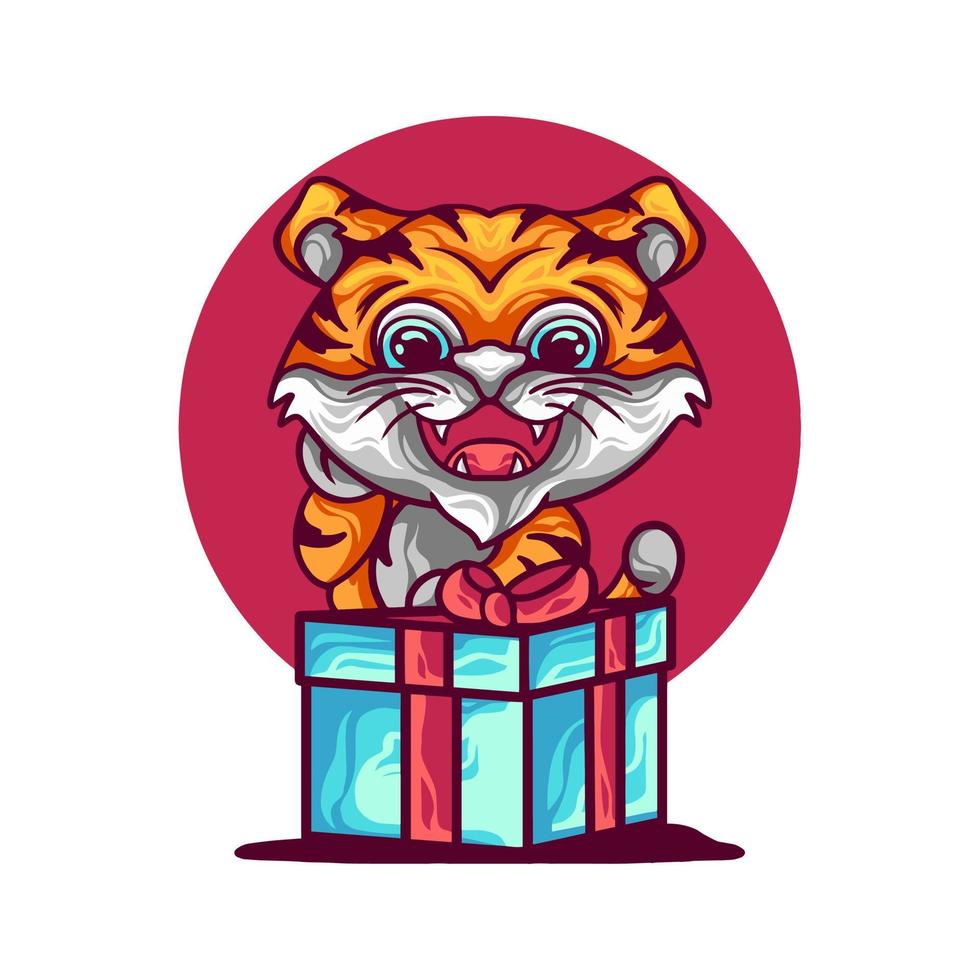 Cute Tiger With Gift Box vector