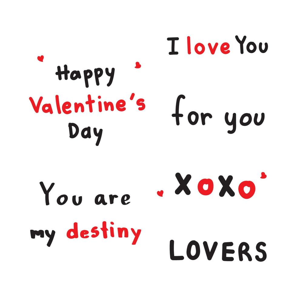 Valentines day romantic hand written hand drawn quotes and text about love vector